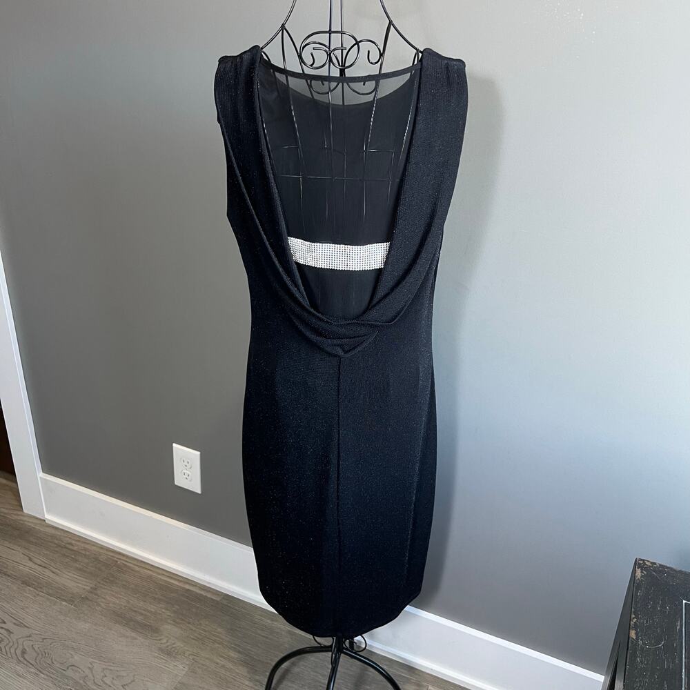 FRANK LYMAN Black Sparkle Dress with DIAMANTE Back bar Size 16